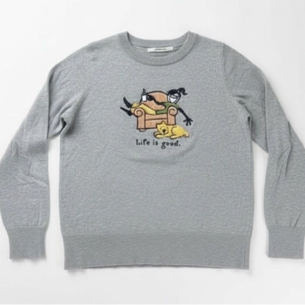 Life Is Good Grey Longsleeve Tee coffee dog loungewear pyjamas soft comfy cozy